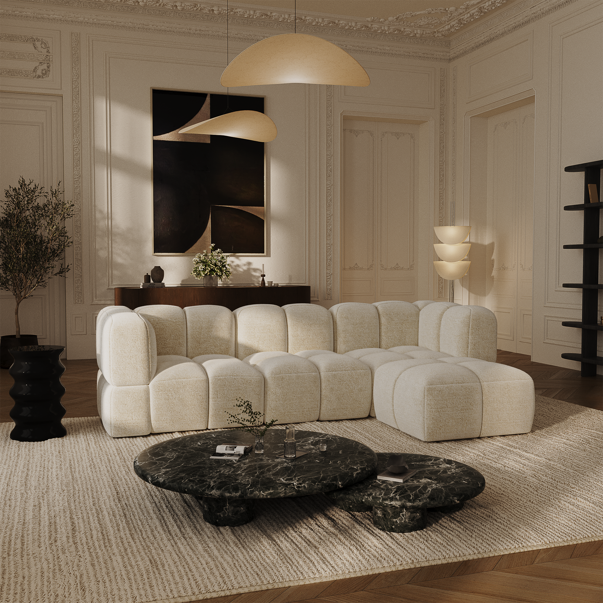 Sia Nubi canapé angle droit modulable avec pouf