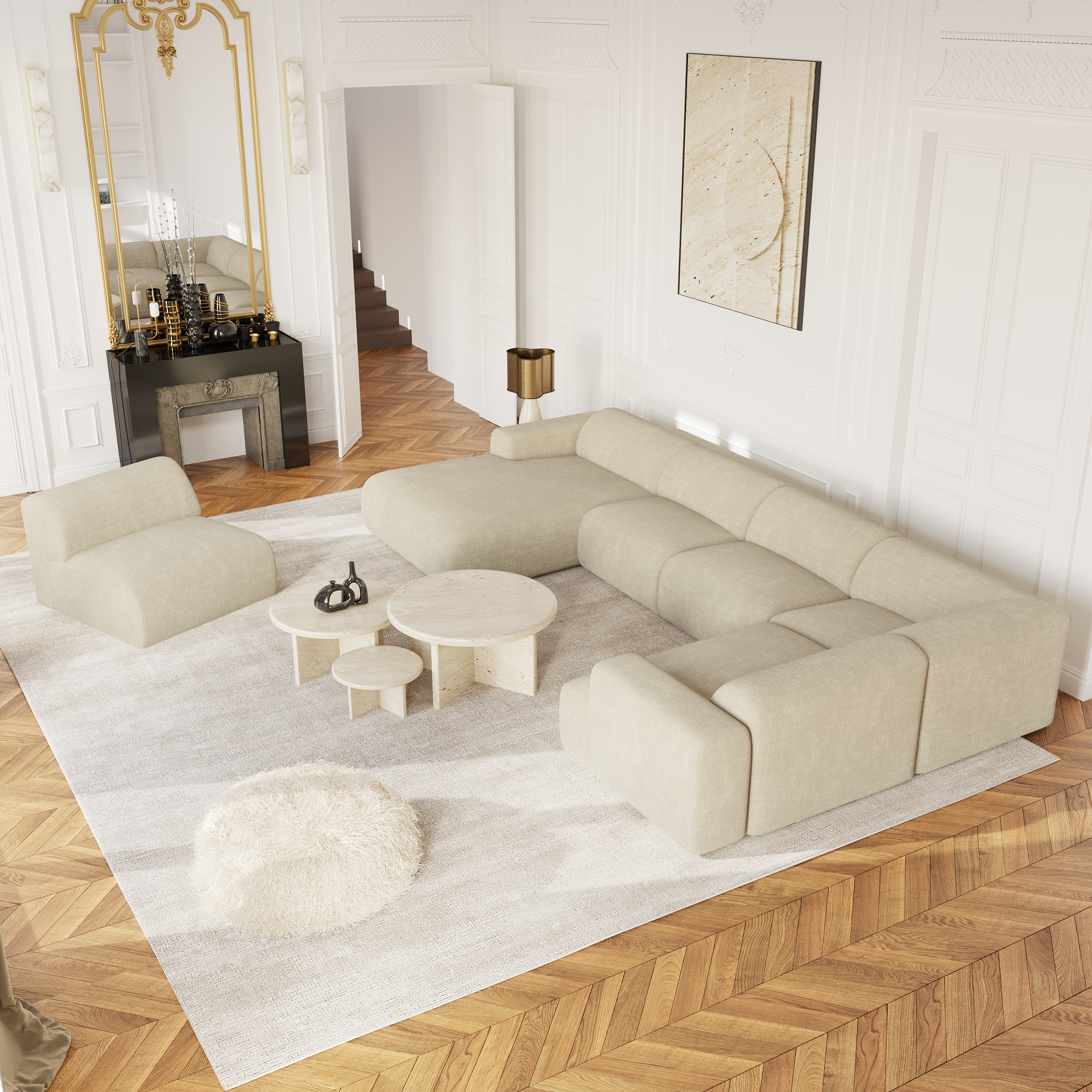 Sia Myra canapé panoramique angle gauche crème tissu