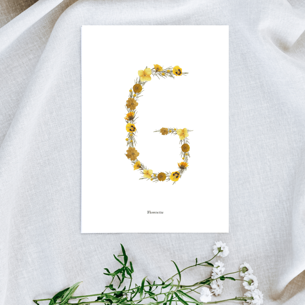 Flowrette Herbier affiche lettre jaune A5 fleurs naissance