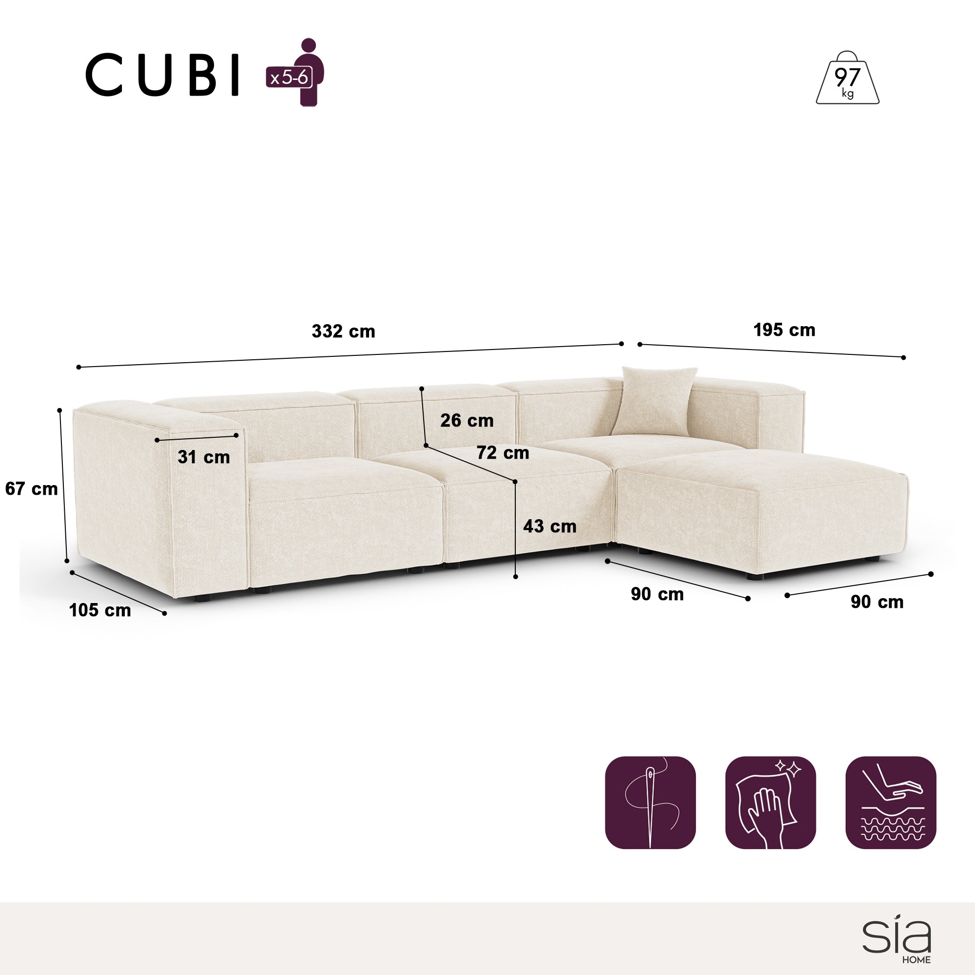 Sia Home Cubi canapé d'angle modulable mousse ressorts ensachés
