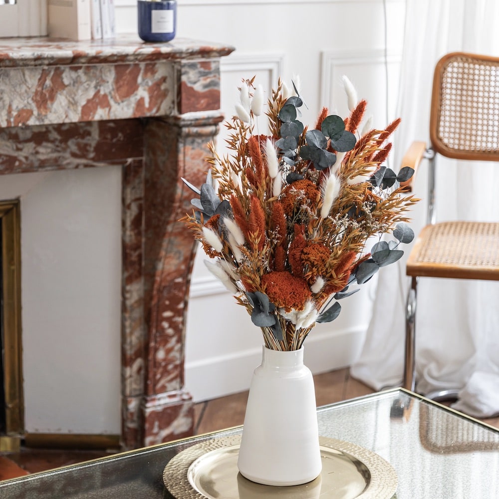 Flowrette Douceur bouquet fleurs séchées orange lagurus