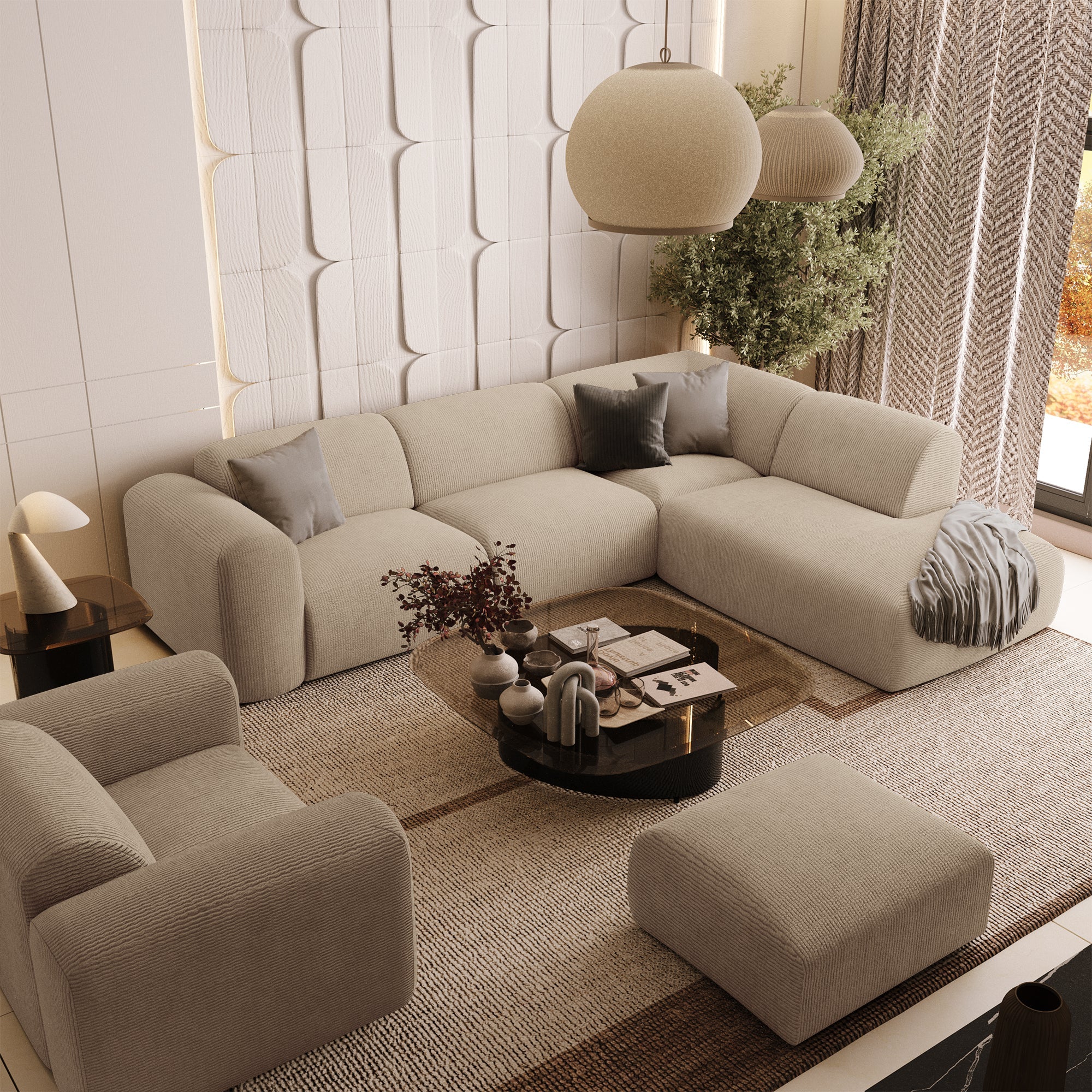 Sia Home Myra grand canapé angle droit crème méridienne