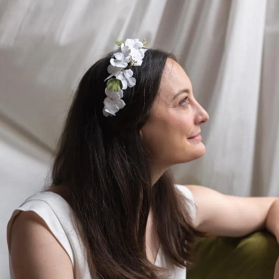 Flowrette Serre-tête papier blanc vert S mariage