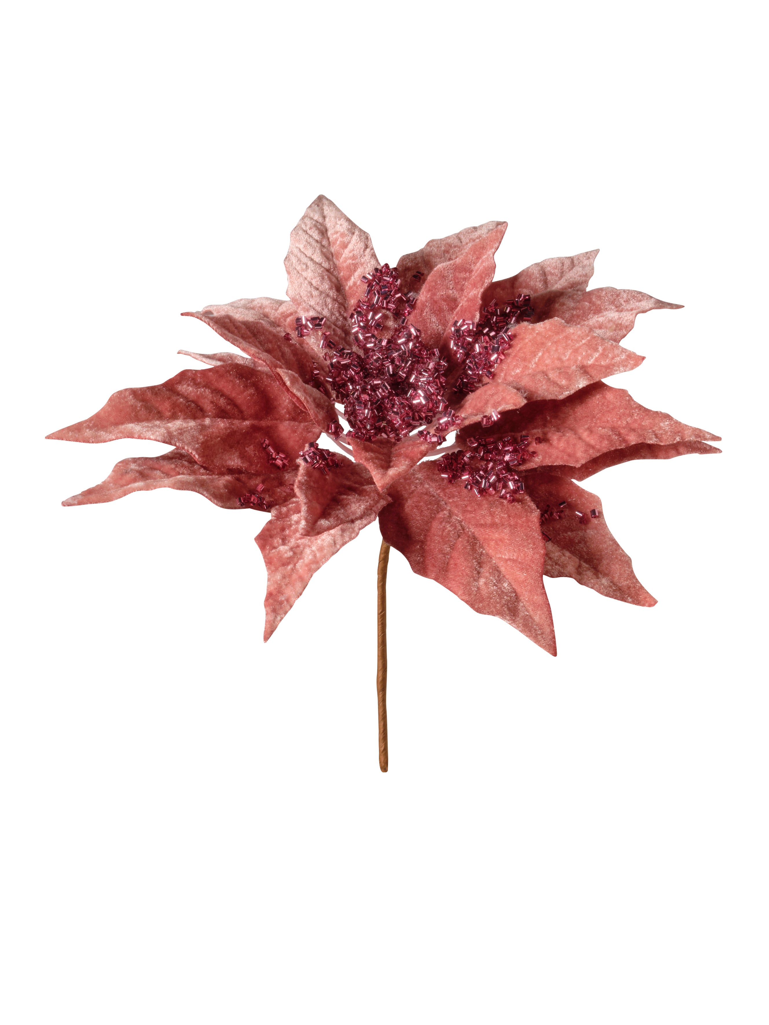 Feuillazur Rungis Poinsettia sur tige fleur artificielle rouge paillettes 20 cm