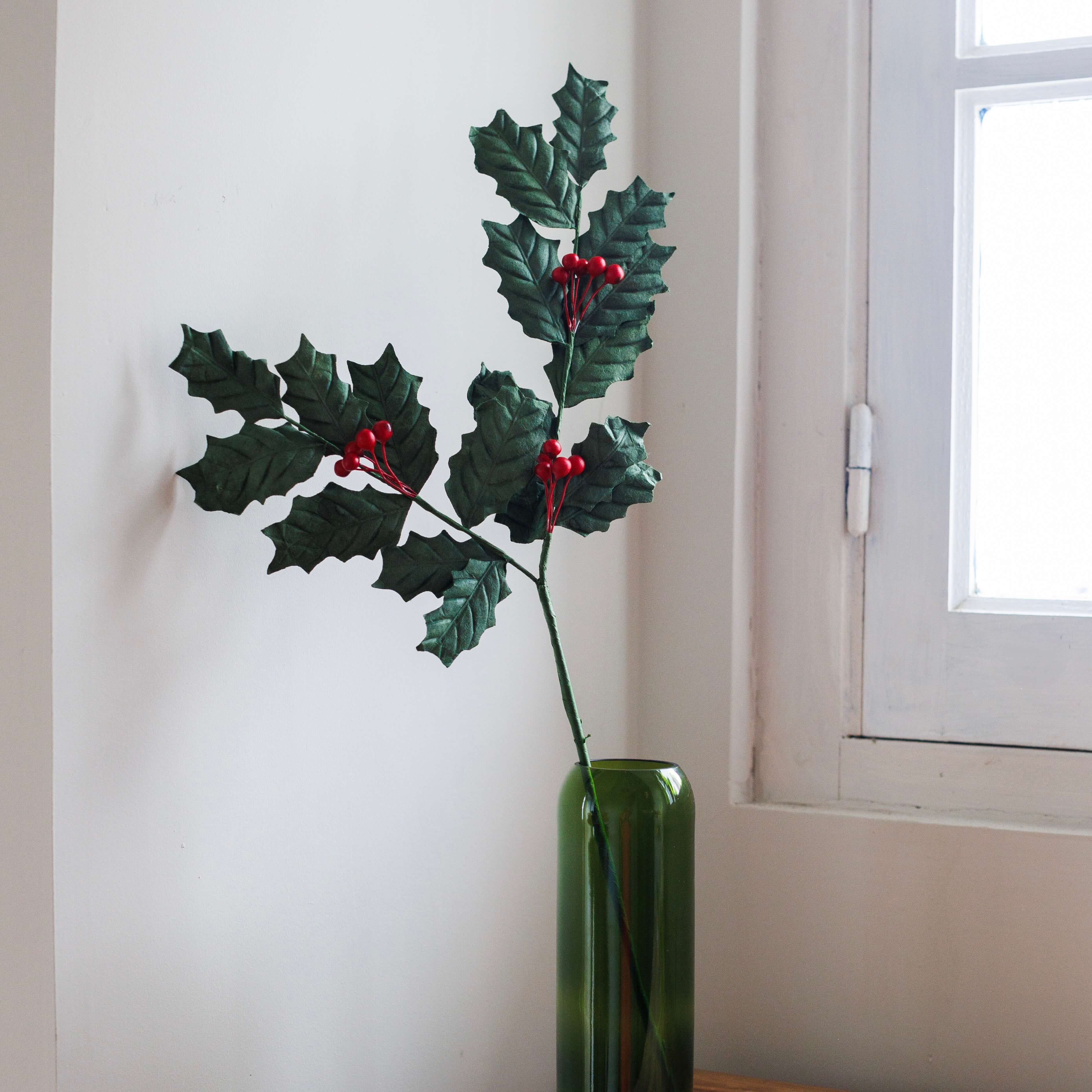 Flowrette Houx branche en papier fleur x1 Noël