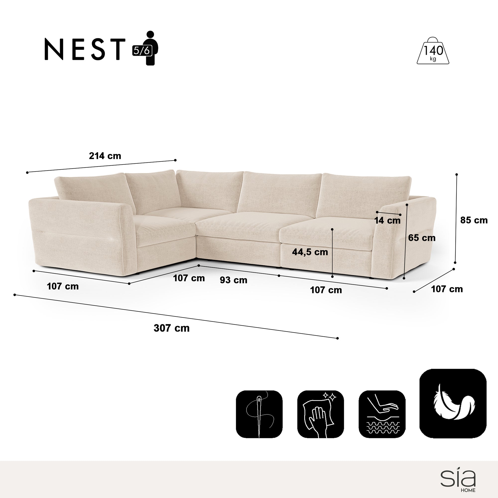 Sia Home Nest canapé angle modulable 5-6 places