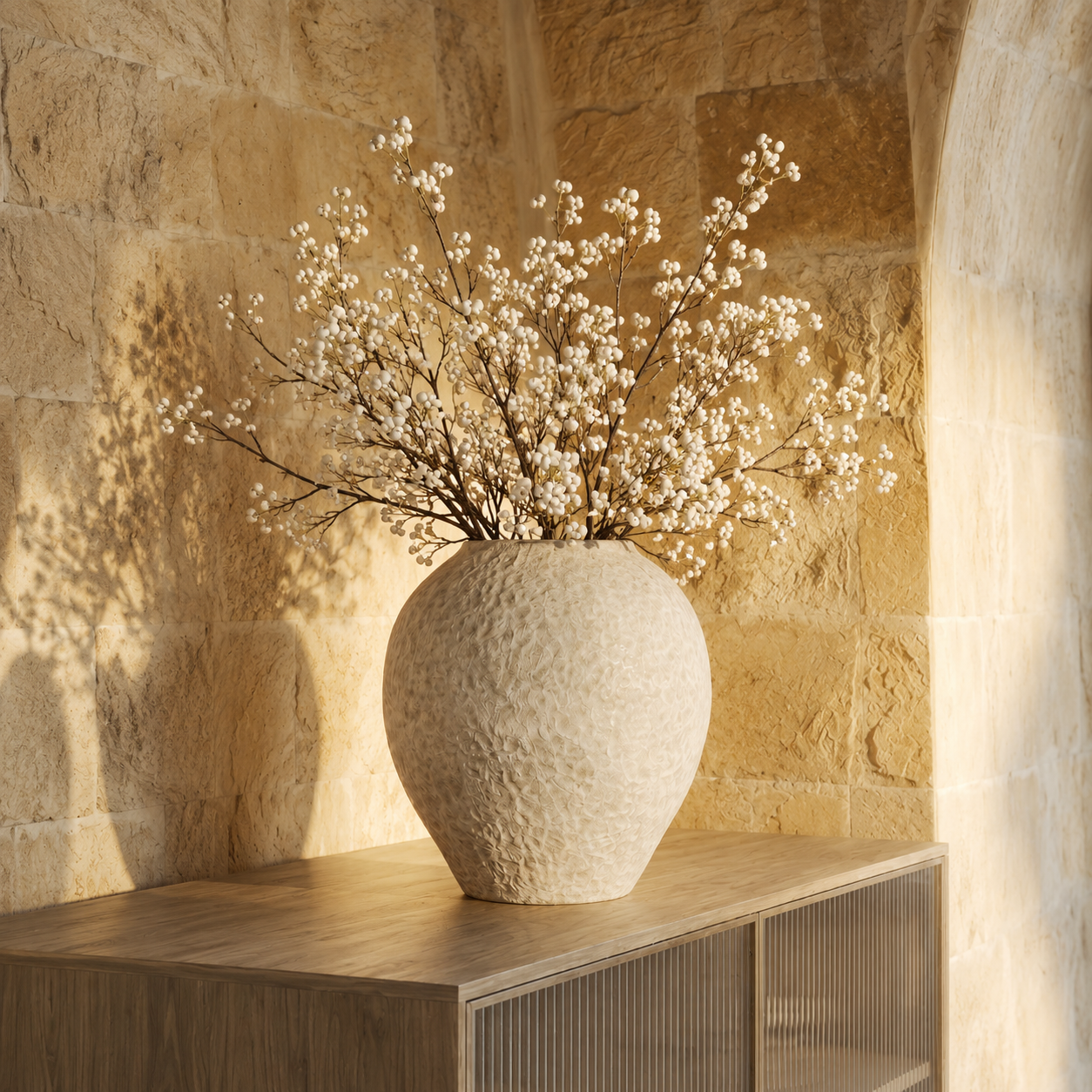 Sia Home Branche de baies artificielle blanche 70 cm