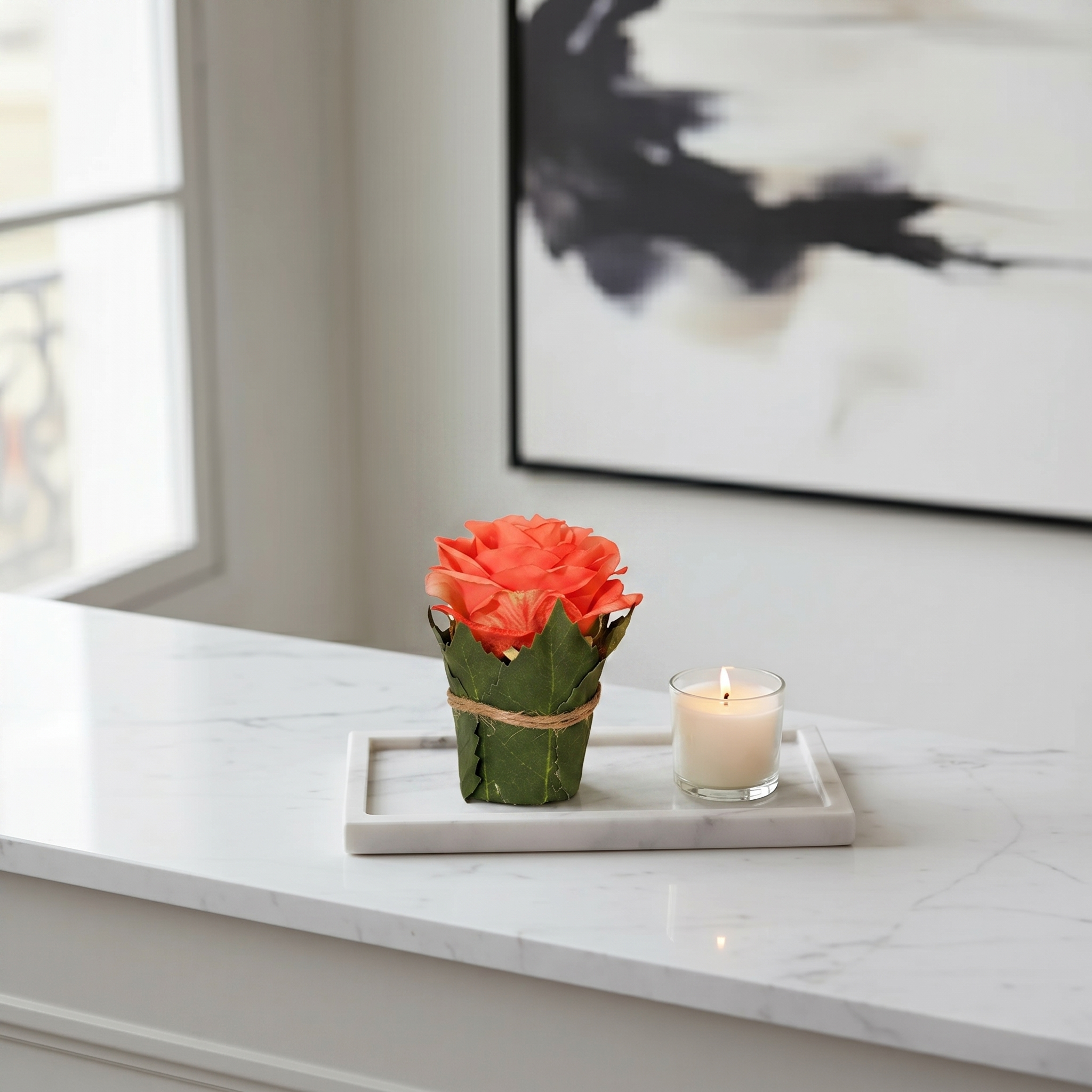 Sia Home Rose composition florale artificielle 9 cm corail