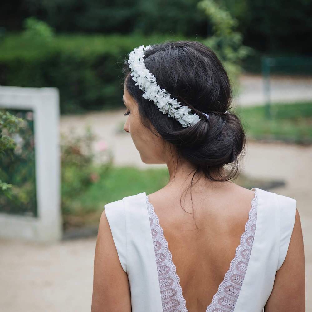 Flowrette Romy couronne fleurs séchées blanche mariage