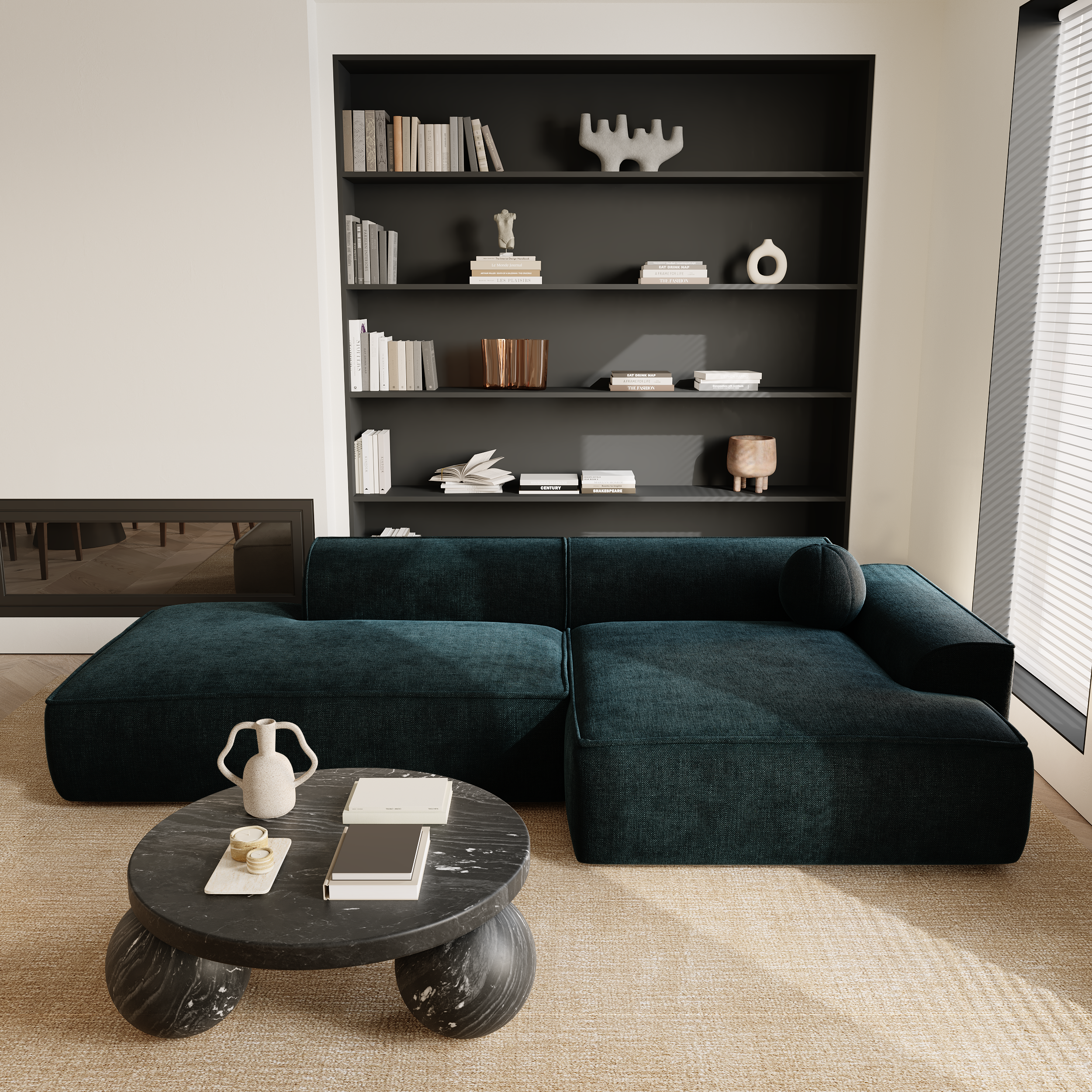 Sia Ania canapé angle droit 260 cm bleu paon