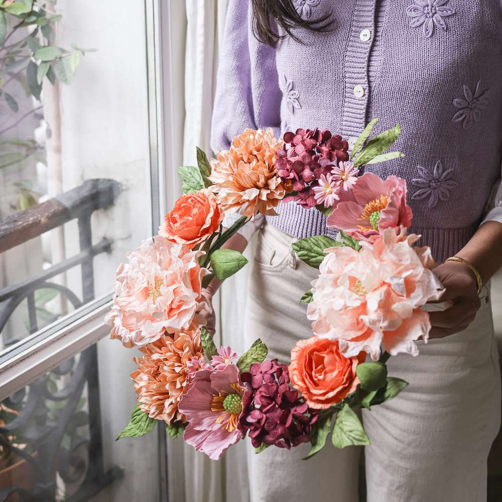 Flowrette Marlier couronne murale papier 45 cm rose
