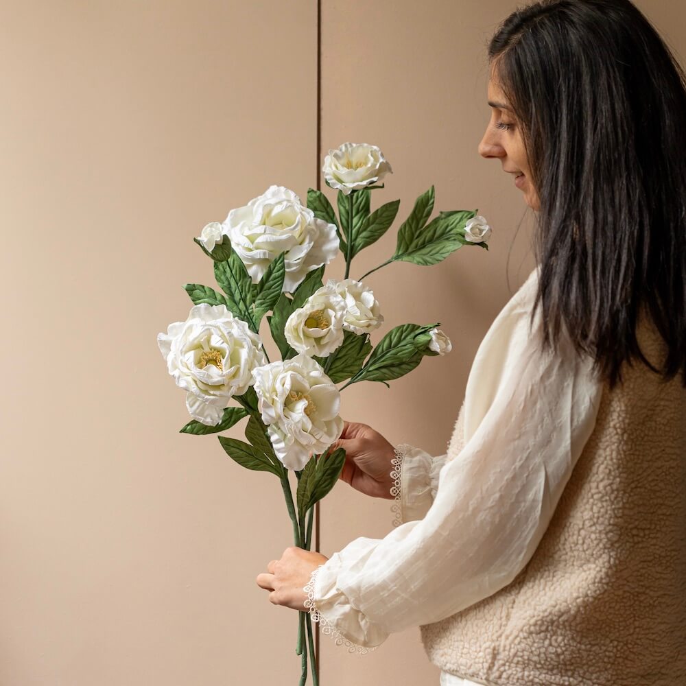 Flowrette Rose Caroline fleur papier blanche x1