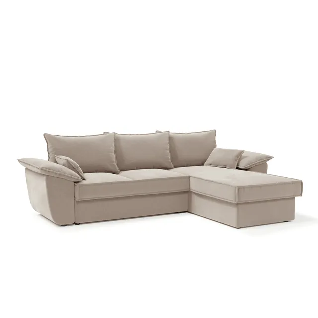 Sia Sasha canapé convertible angle droit beige coffre