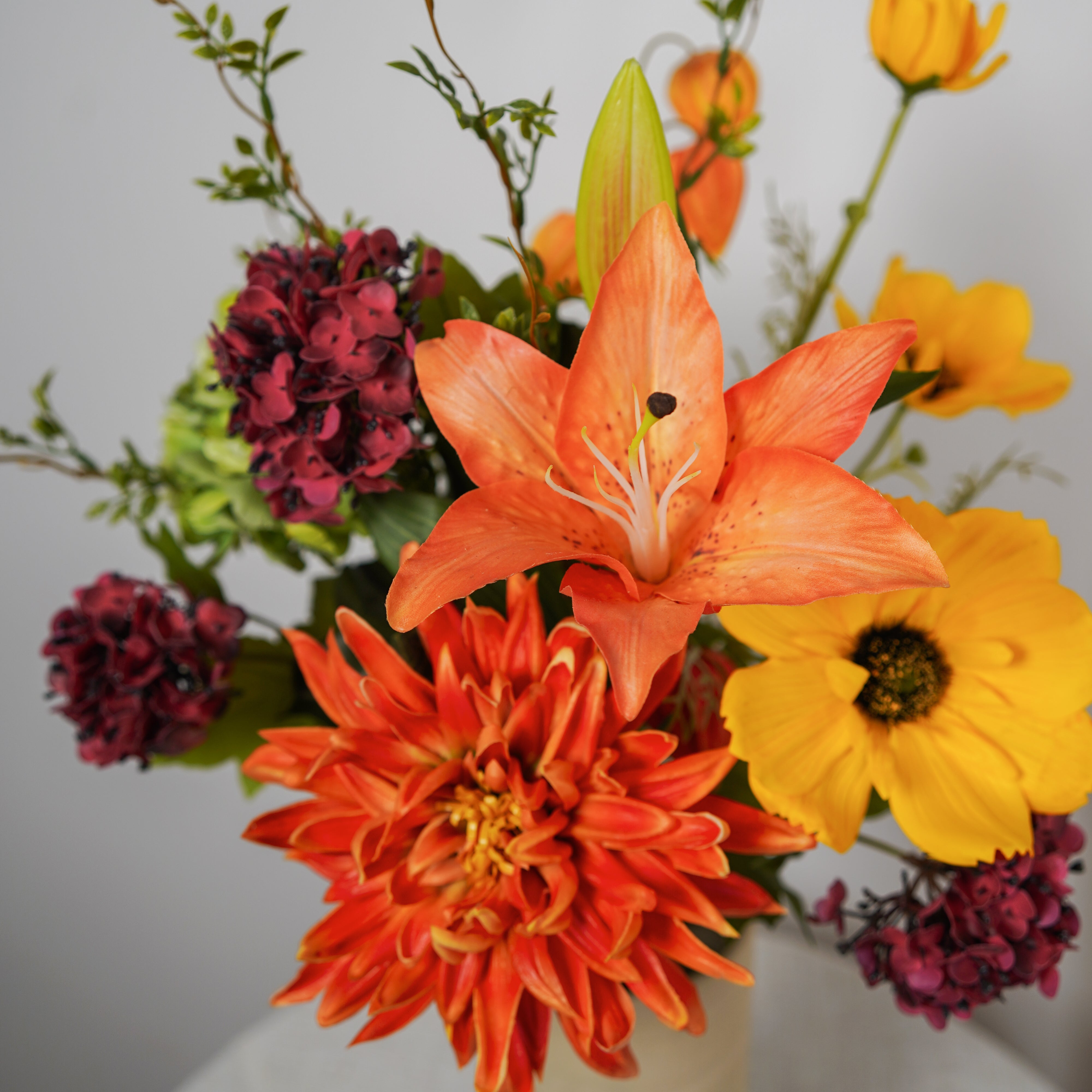 Flowrette Eglantine bouquet fleurs artificielles automne orange