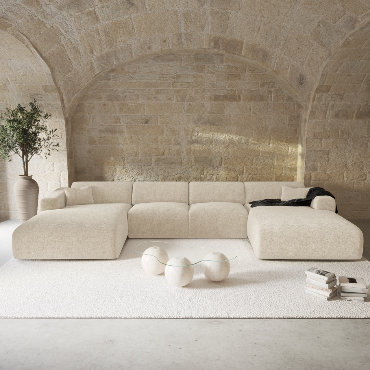 Sia Home Myra canapé panoramique 5 places crème