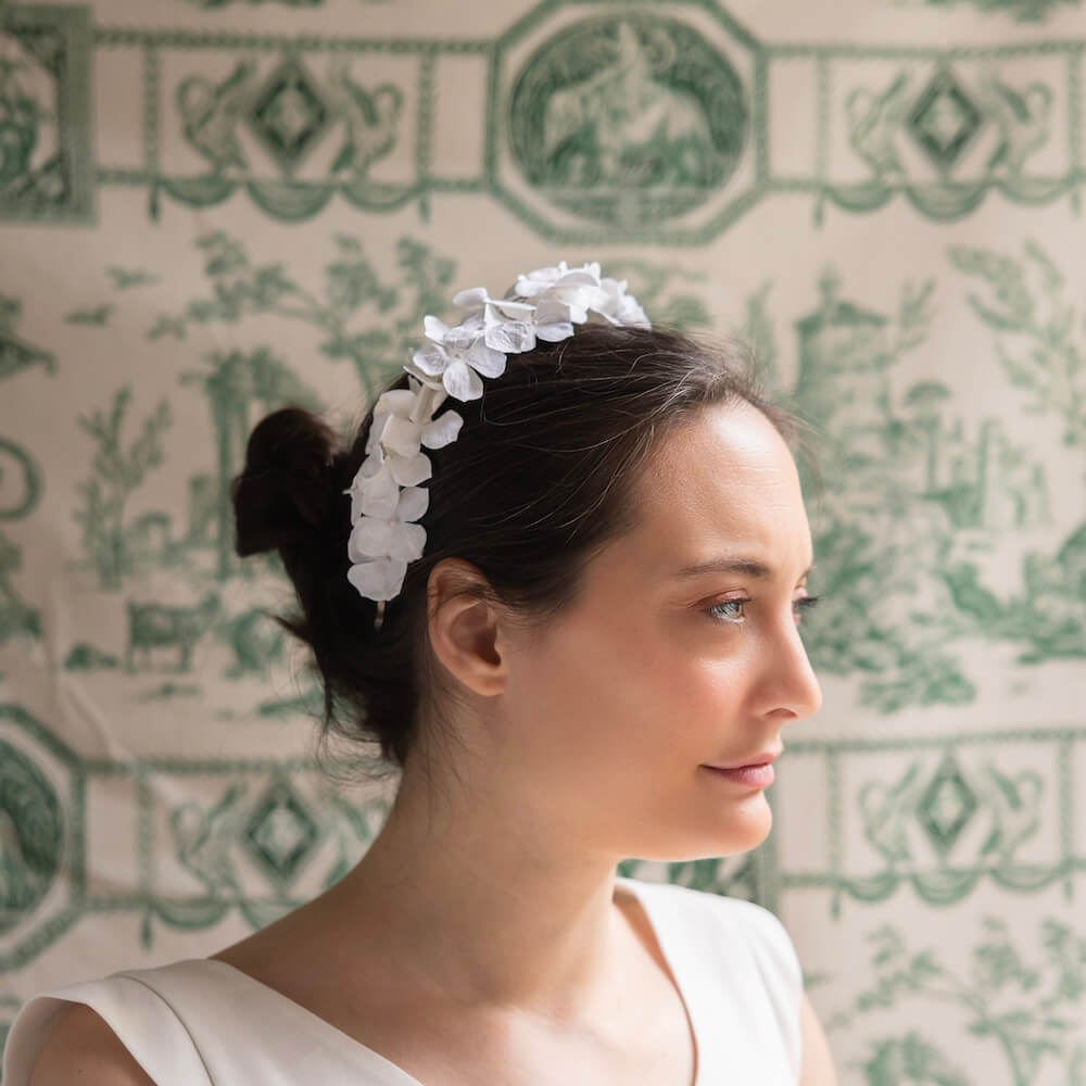 Flowrette Serre-tête papier blanc M hortensia mariage