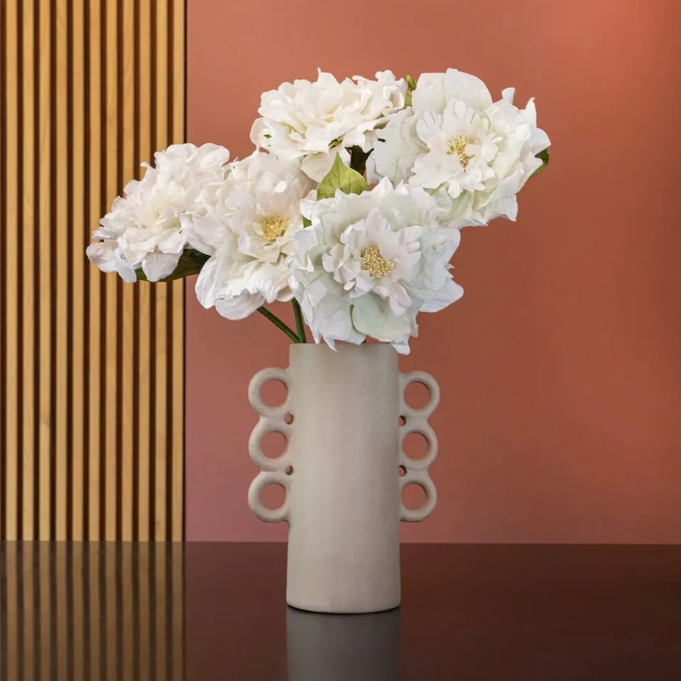 Flowrette Pivoine en papier blanche tige x1 soyeuse