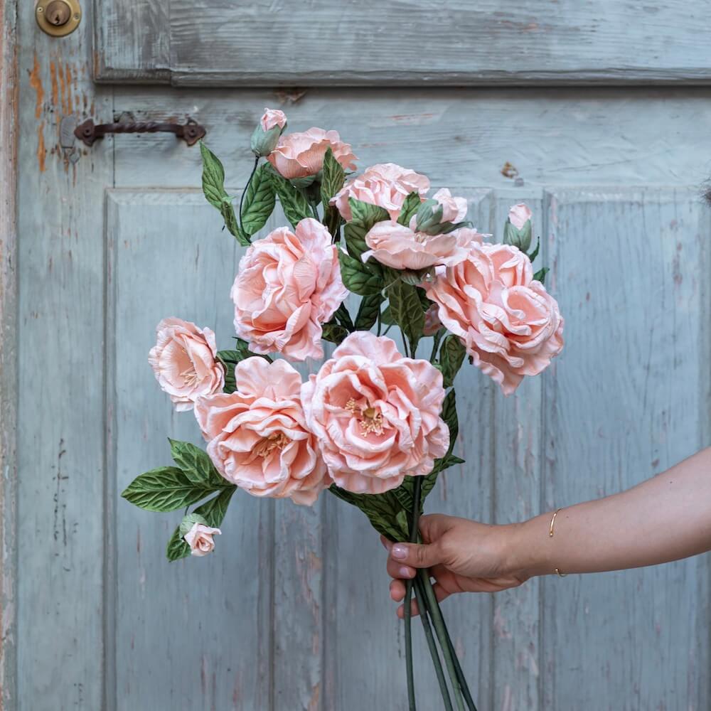Flowrette Caroline rose papier abricot tige x1 éternelle