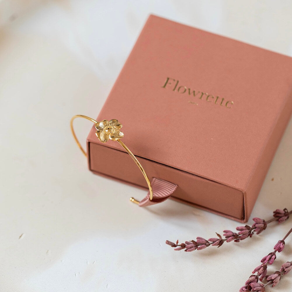 Flowrette Bertille Bracelet fleur plaqué or 24 carats écrin