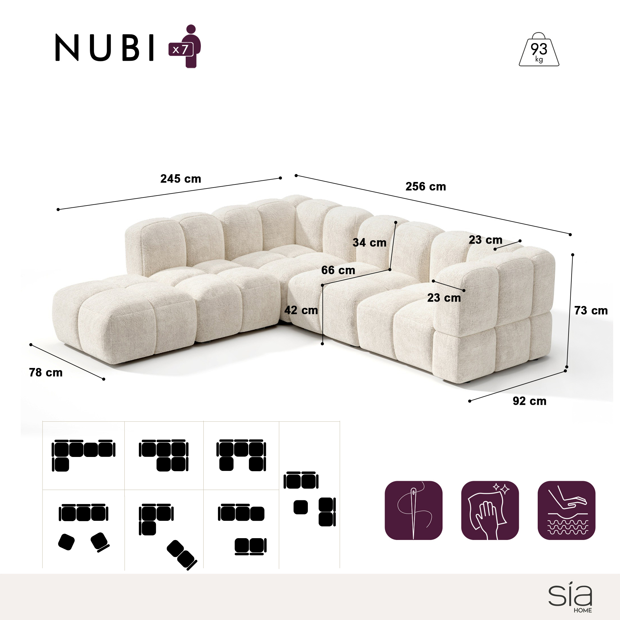 Sia Home Nubi canapé angle gauche modulable 7 places