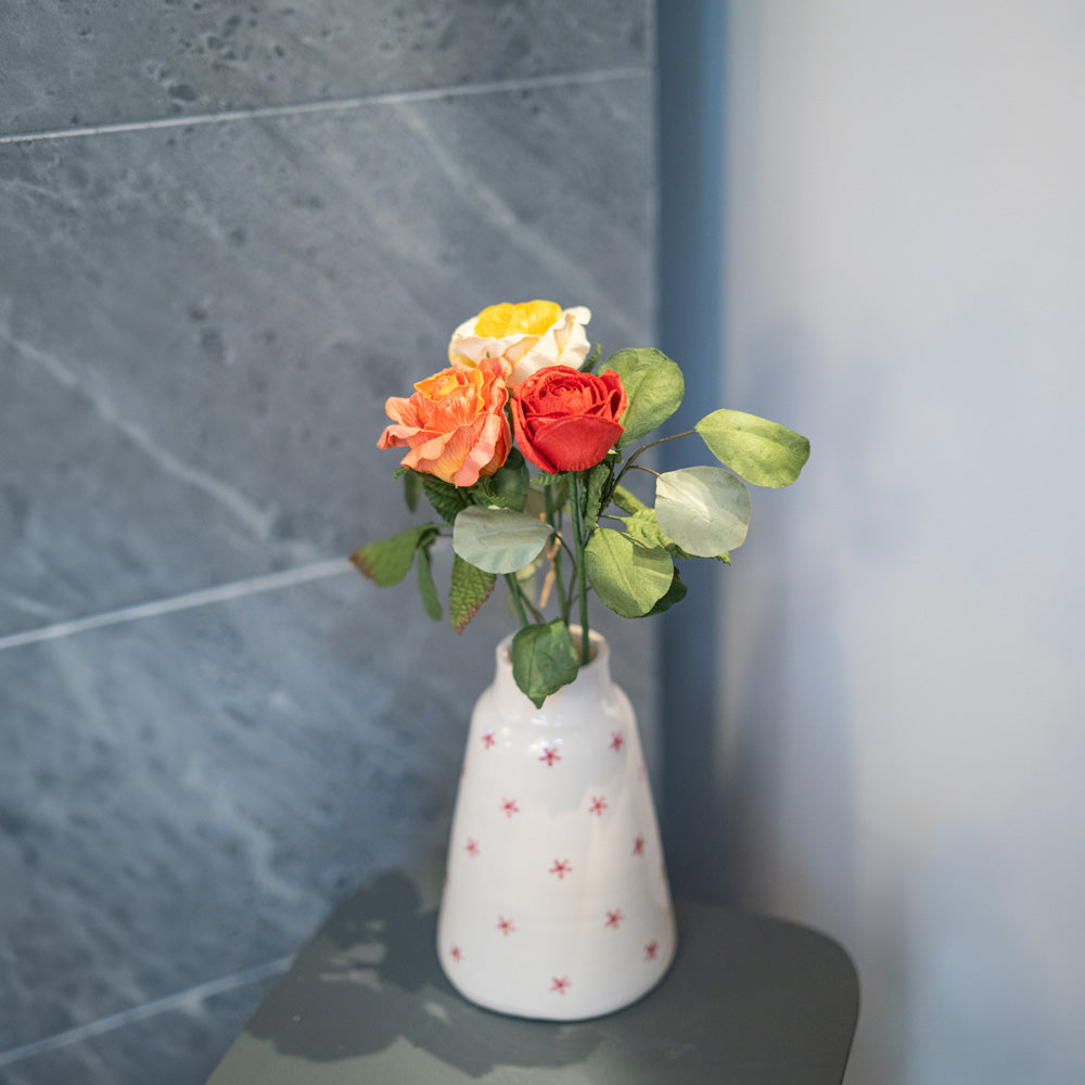 Flowrette trio roses papier bouquet rouge orange jaune
