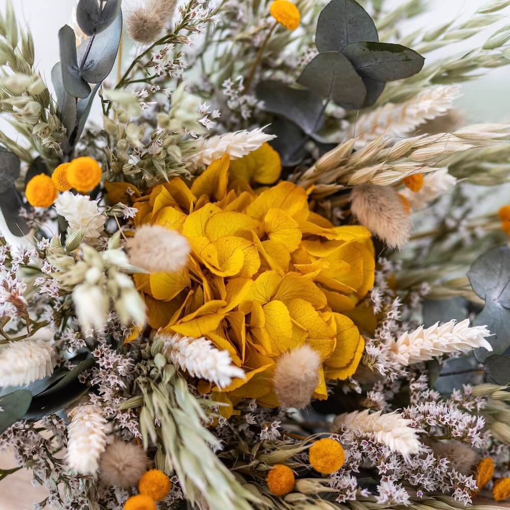 Flowrette Ambroise bouquet fleurs sechees jaune safran S