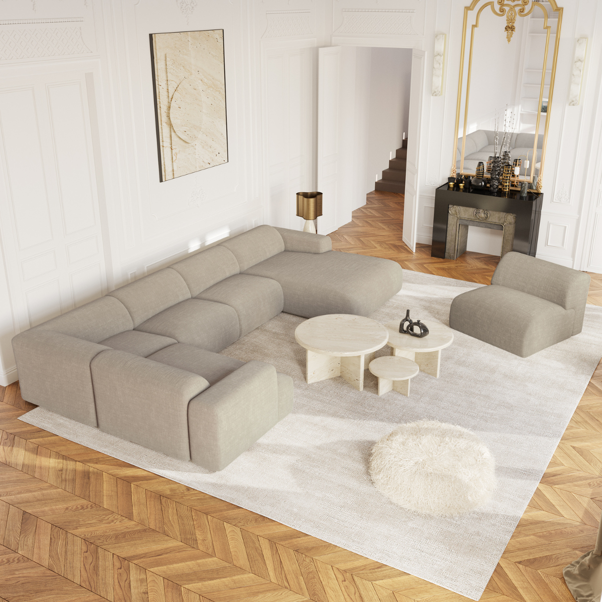 Sia Home Myra canapé panoramique angle droit crème 5 places