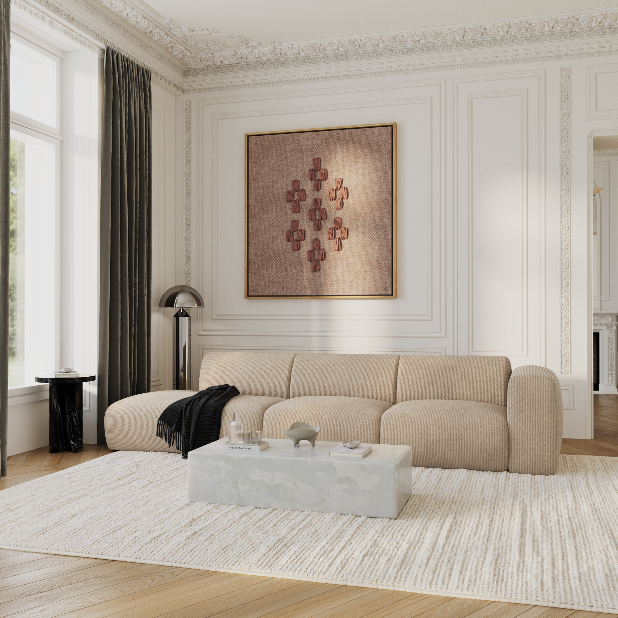 Sia Home Myra canapé droit crème 5 places arrondi confort