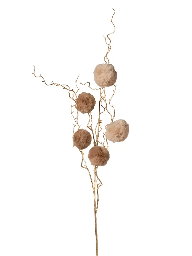 Feuillazur Rungis Saison Branche de pompom fleur artificielle beige 109cm