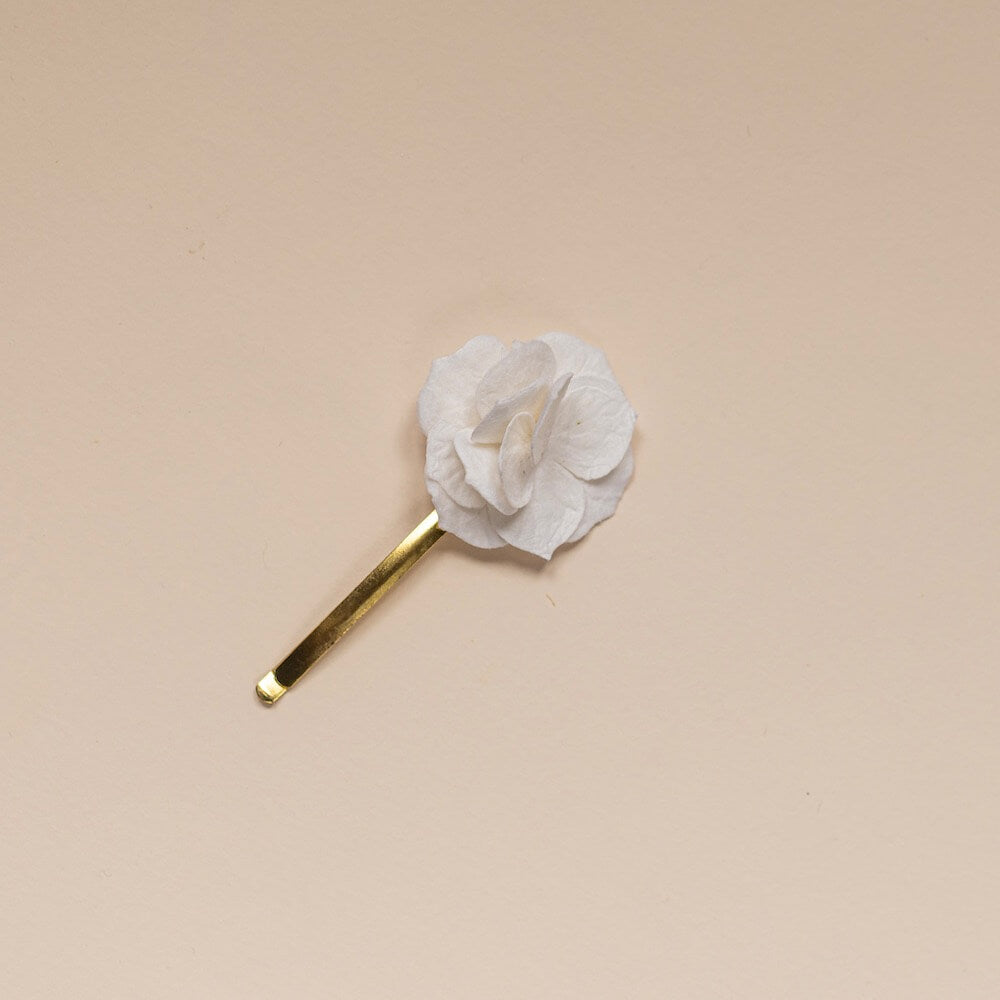 Flowrette Bijoux trio barrettes fleurs papier blanc hortensia
