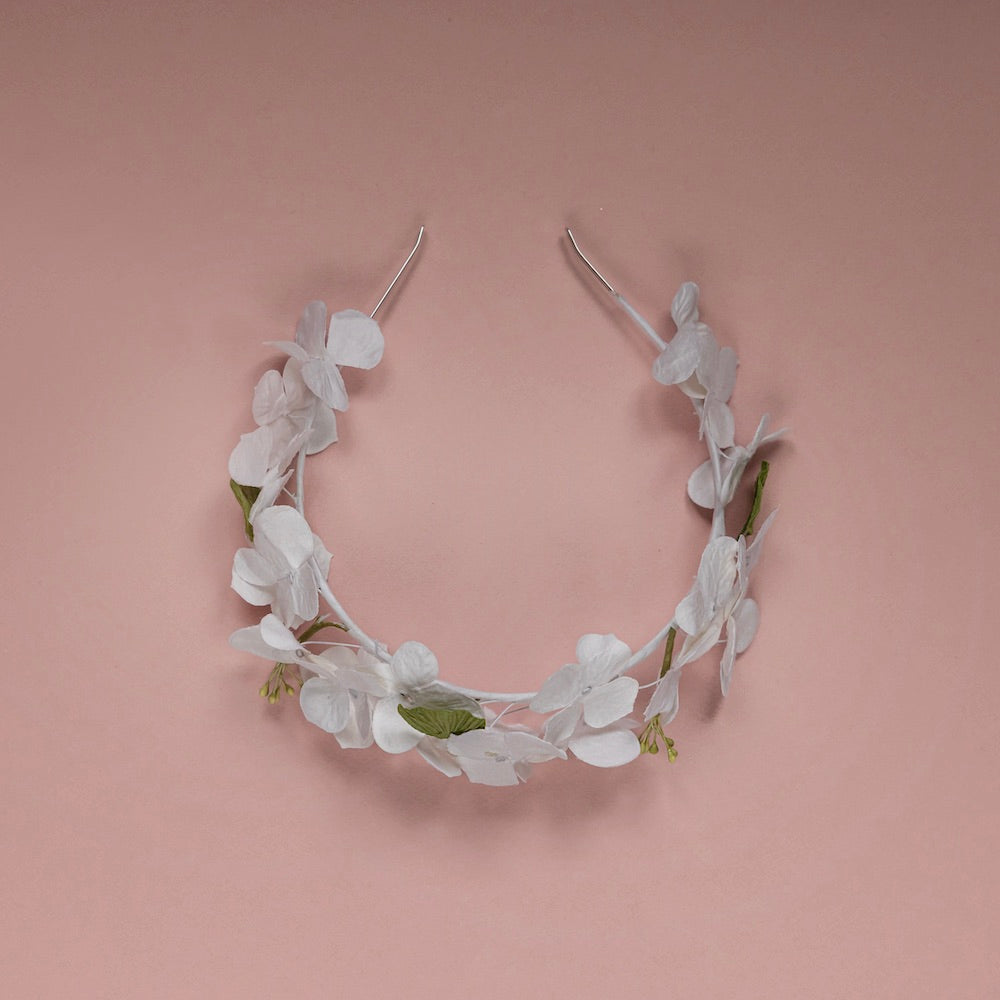 Flowrette Serre-tête papier blanc vert S mariage