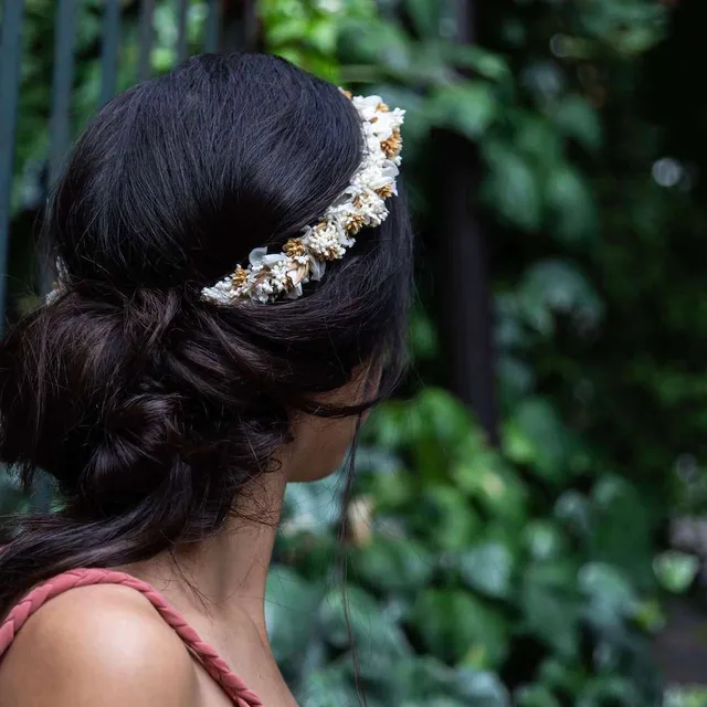 Flowrette Léna couronne fleurs séchées mariage blanc crème