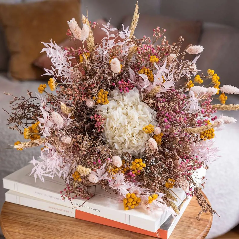 Flowrette Lucien bouquet fleurs séchées taille M rose champêtre