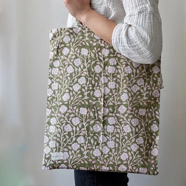 Flowrette Morena tote bag coton fleuri rose kaki