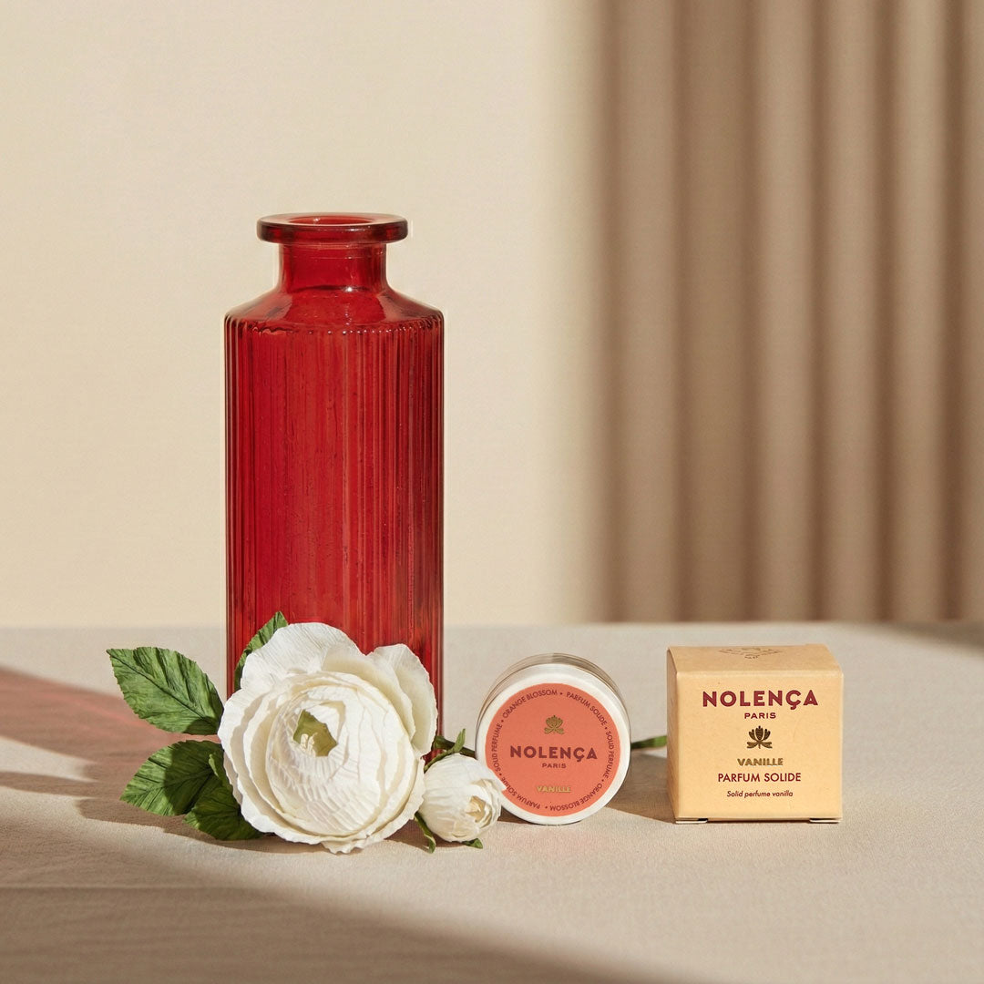 Flowrette Duo parfumé Vanille rose papier blanche + vase