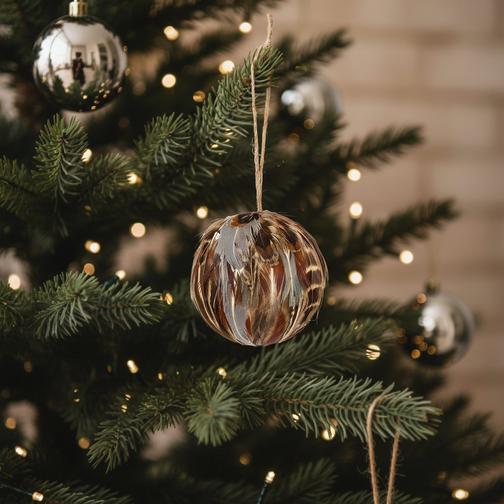 Sia Home Boules suspensions Noël Plumes 6 cm marron