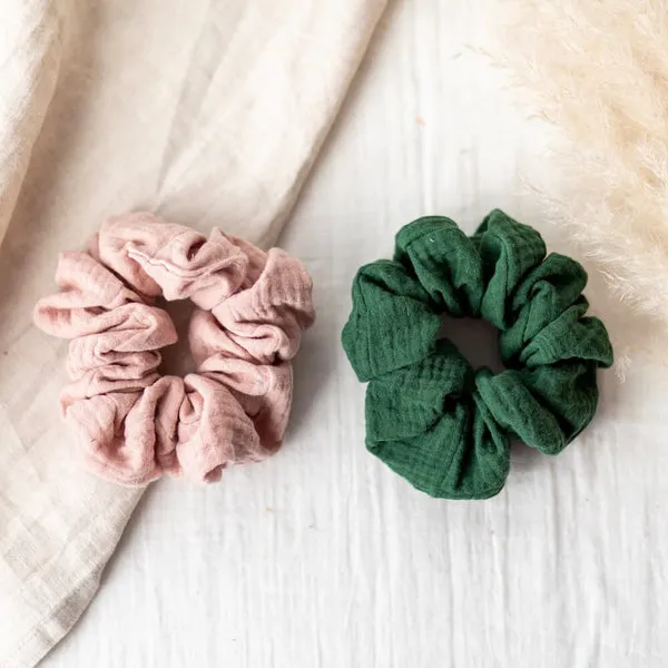 Flowrette Duo chouchous maxi rose poudré vert bouteille