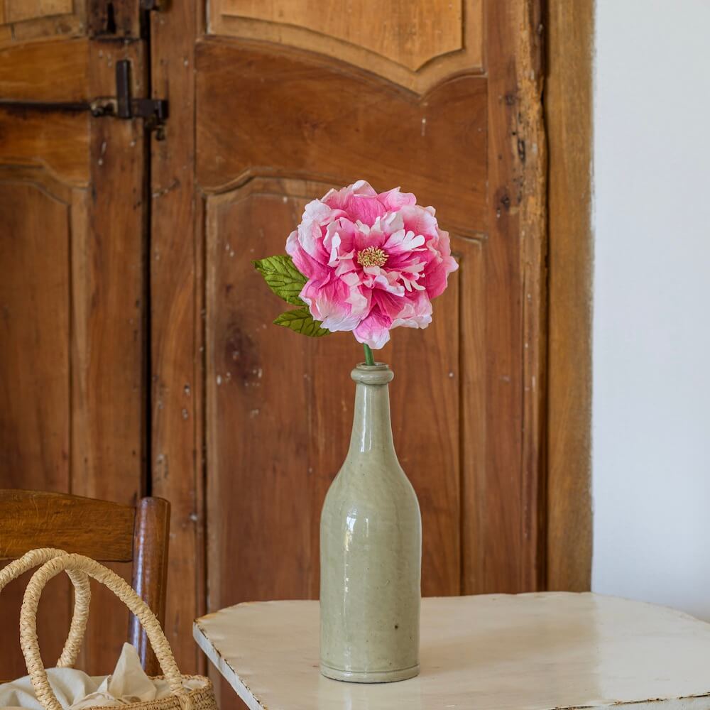 Flowrette Pivoine rose fleur papier x1 tige faite main