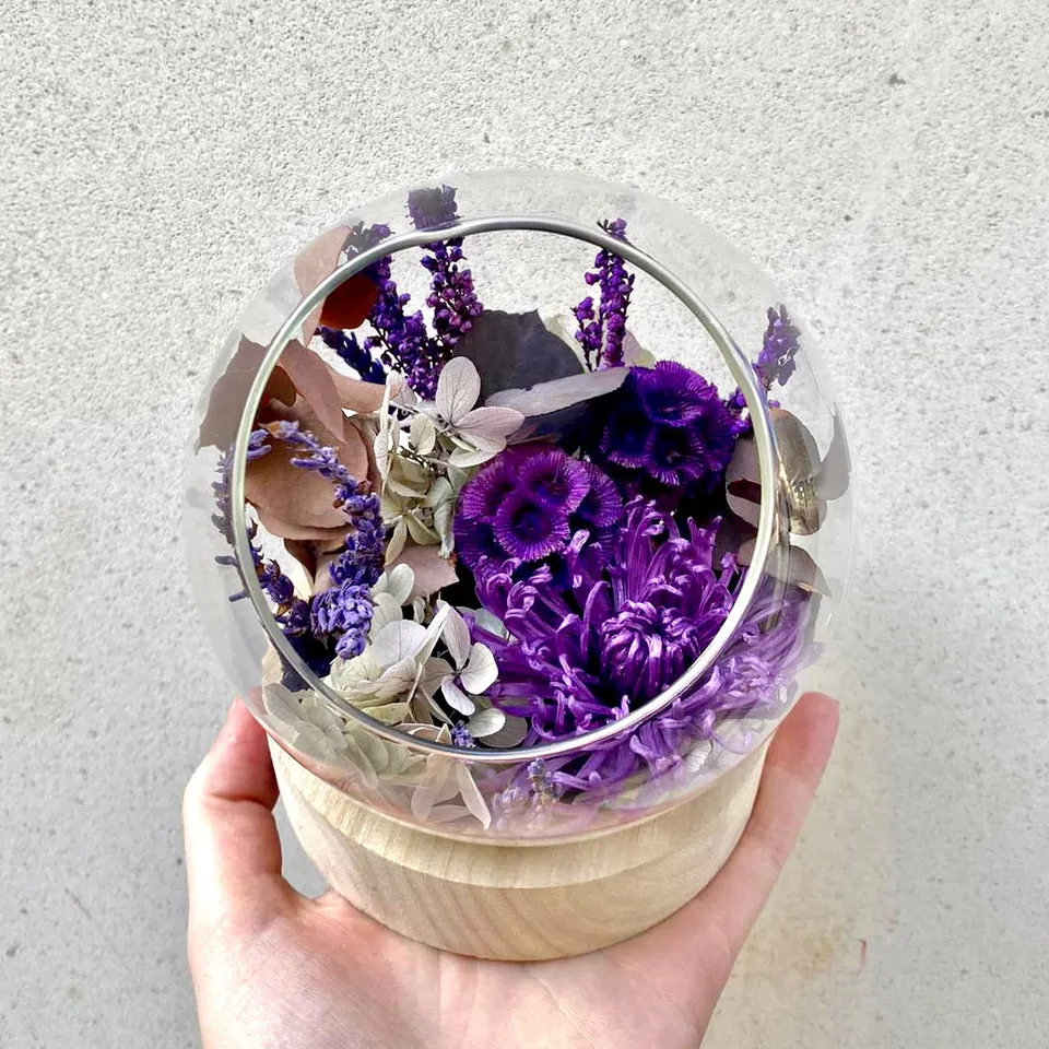 Ateliers Ouchamp Bulles Rue Bellart bulle fleurs stabilisées violet