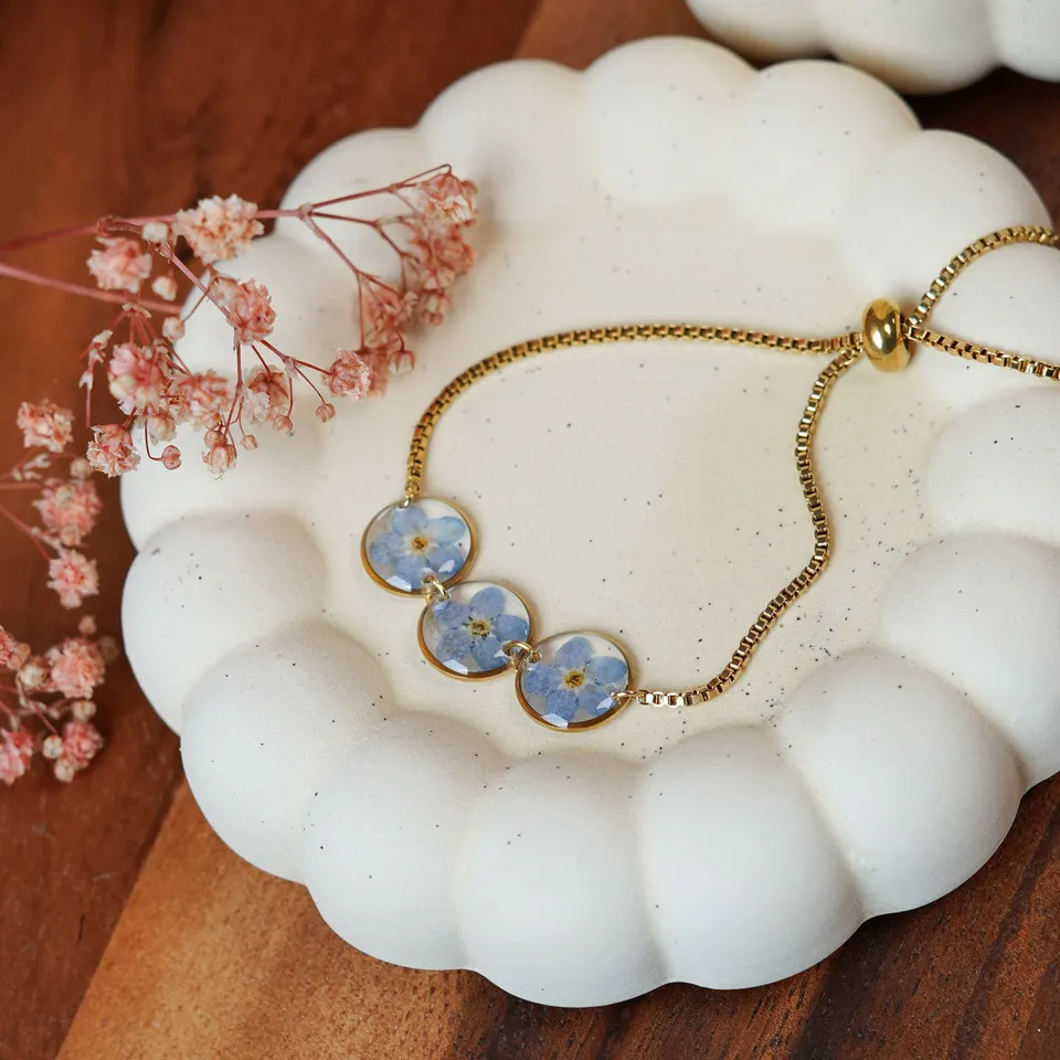 Flowrette Almée bracelet fleurs séchées bleues