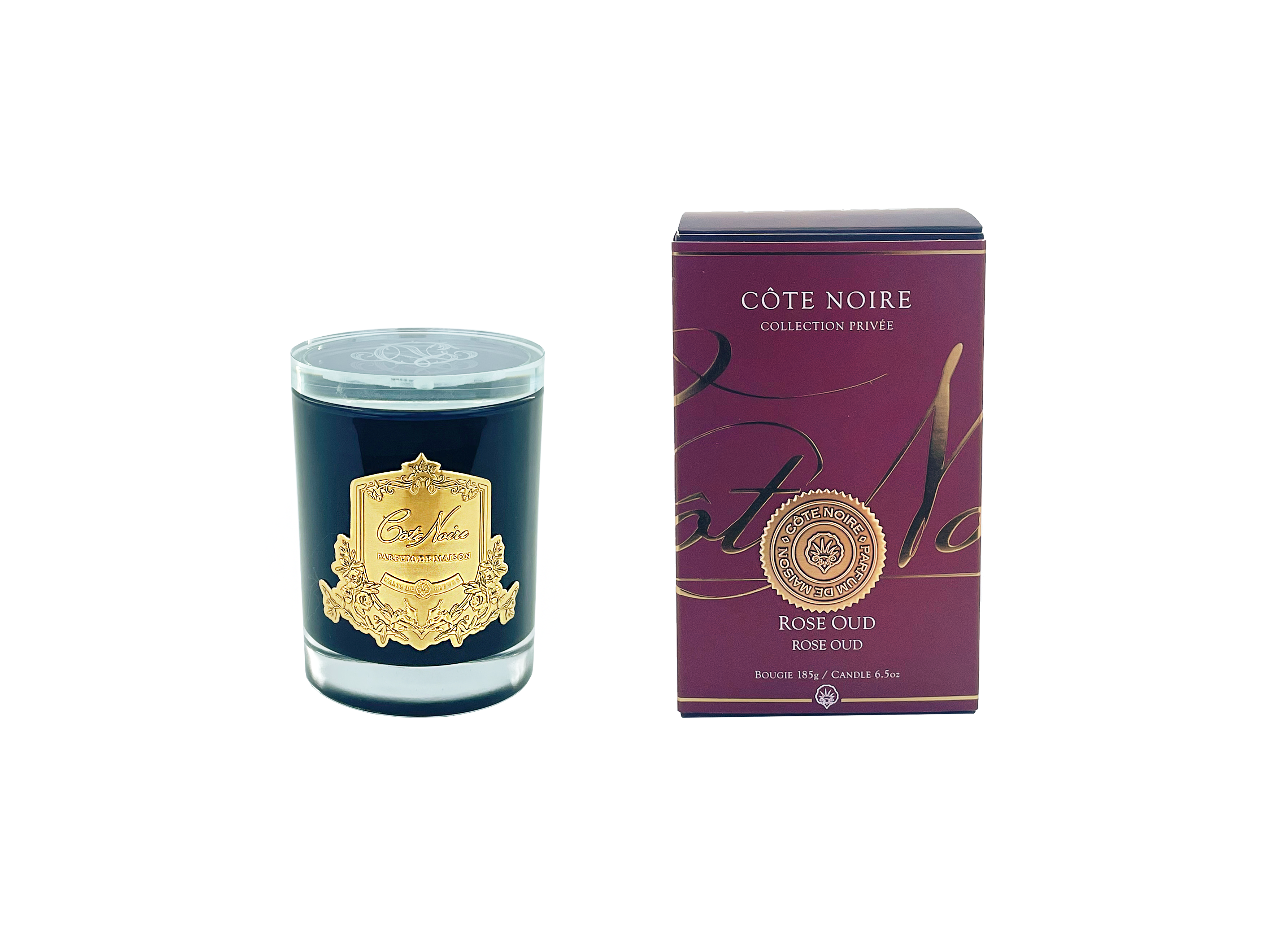 Côte Noire Soy Blend Candle bougie rose oud 450g doré