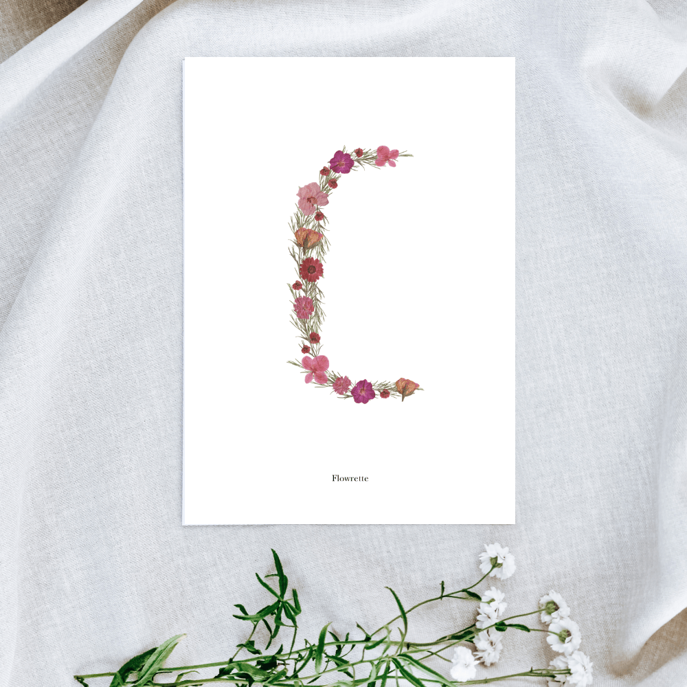 Flowrette affiche A5 herbier lettre rose initiale