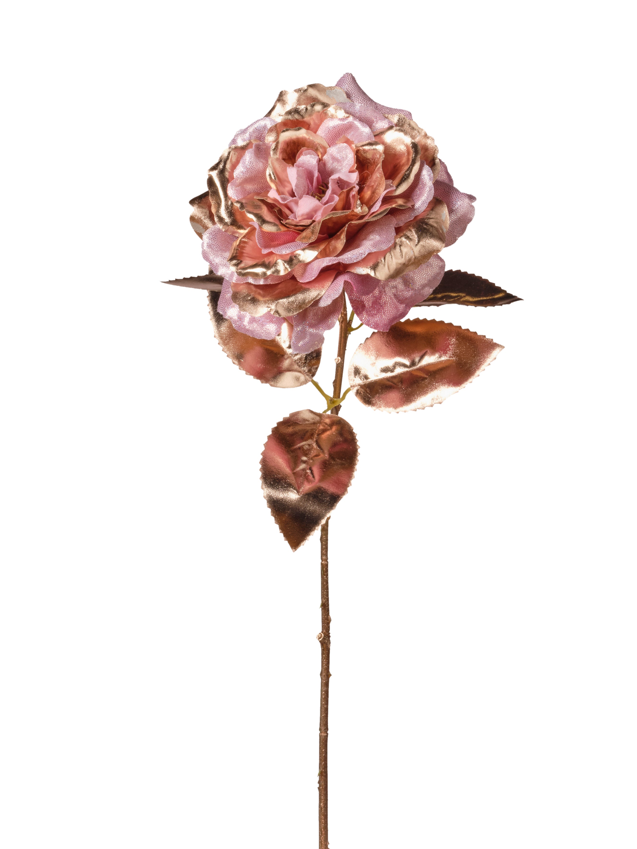 Feuillazur Rungis Rose métallique fleur Noël rouge tige 150cm