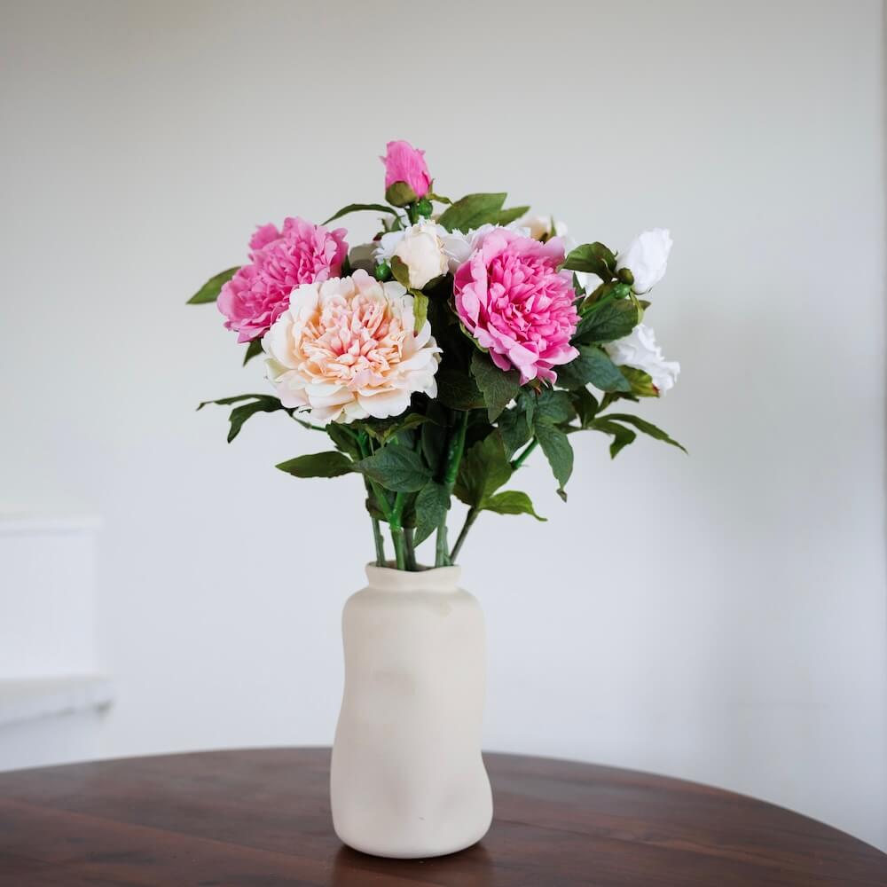 Flowrette Pivoines bouquet fleurs artificielles rose blanc