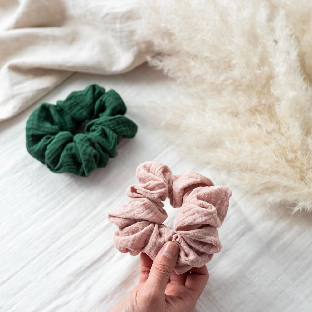 Flowrette Duo chouchous coton lin rose vert 2 pièces