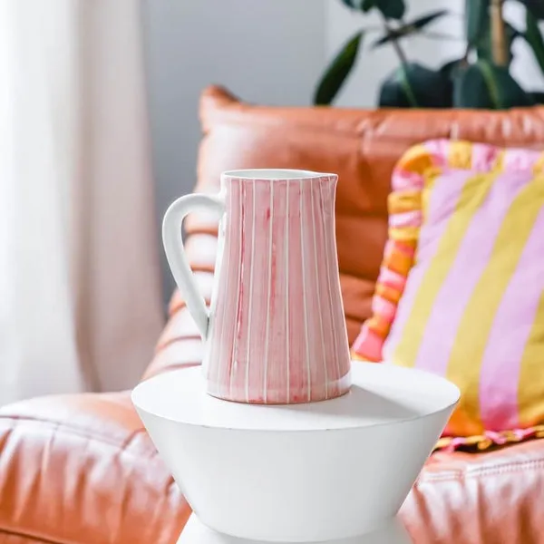 Flowrette Salmon striped pitcher vase céramique saumon