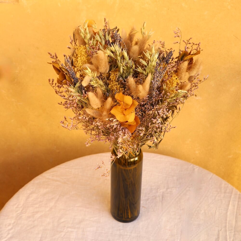 Flowrette Stanislas bouquet fleurs séchées M gypsophile moutarde