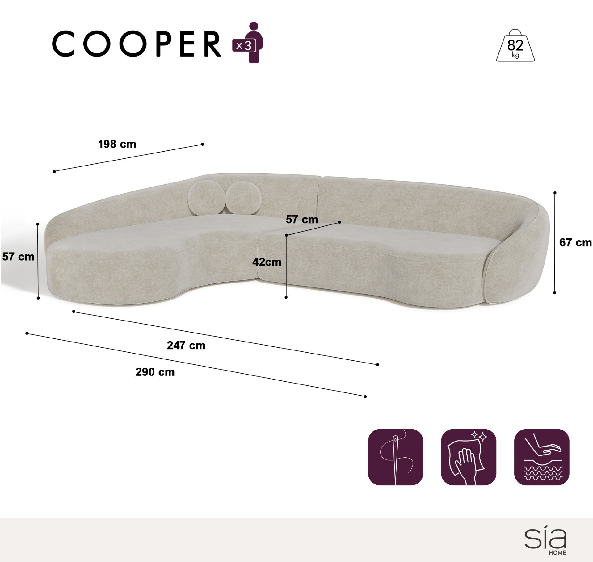Sia Home Cooper canapé d'angle gauche blanc cassé 290 cm