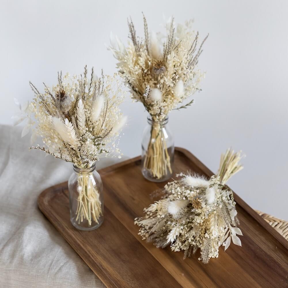 Flowrette Fleurs séchées trio Belleville blanc 3 vases verre