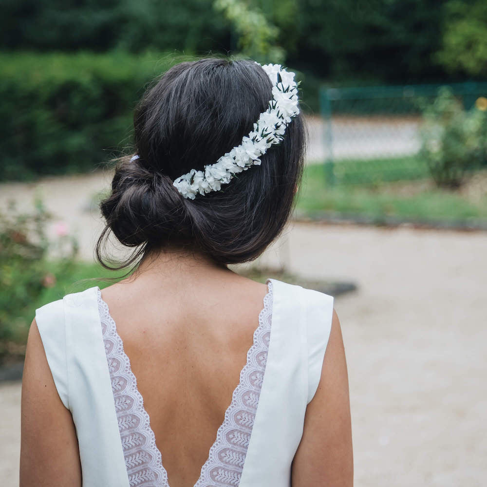 Flowrette Romy couronne fleurs séchées blanche mariage